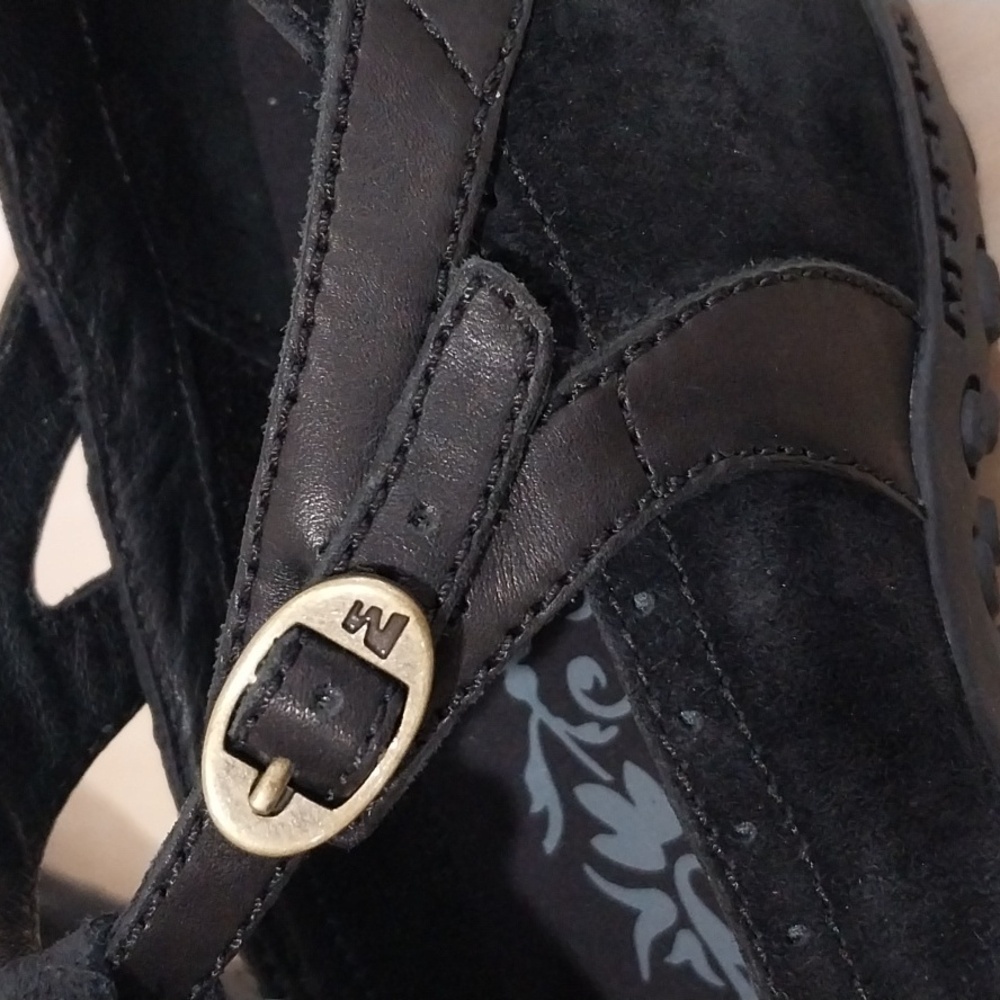 Merrell Maryjane Shoes Size 9.5 Plaza Black Suede Wedge Heel Outdoors Camping - Picture 11 of 14
